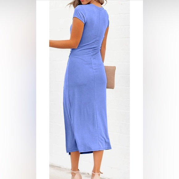 NWT Women’s Short Sleeve Ruched Bodycon Midi Dress in Sky Blue 2X fits like 1X - Picture 5 of 12